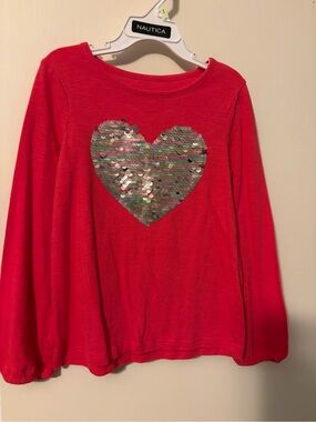 Sonoma Girls' Red Long-Sleeve Top with Sequin Heart
